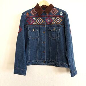 AGAPO Jacket Womens Blue VTG Denim Gap Western Beads Corduroy Collar Embellished
